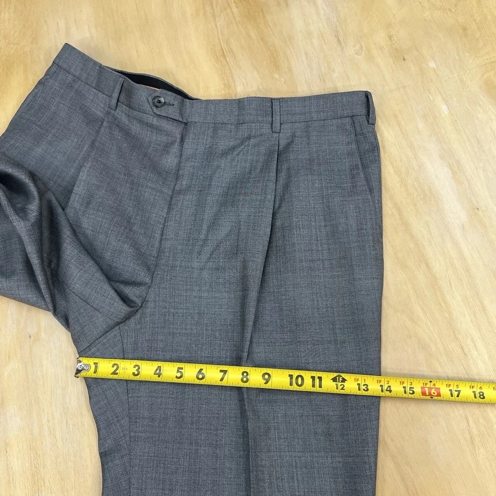 Hickey Freeman Custom Suit Mens 48L Tailored Fit Cuffed Pleated Pants 37x33 Gray